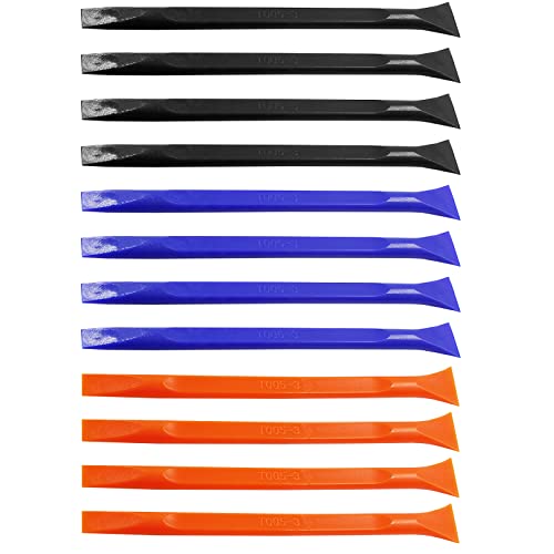 12Pcs Carbon Fiber Scraper Cleaning Tool Non-Scratch Plastic Multi-Purpose Stiff Scraper Pen-Shaped Scraper Tool for Paint, Stickers Label, Food, Tight Spaces, Crevices (Black, Blue, Orange)