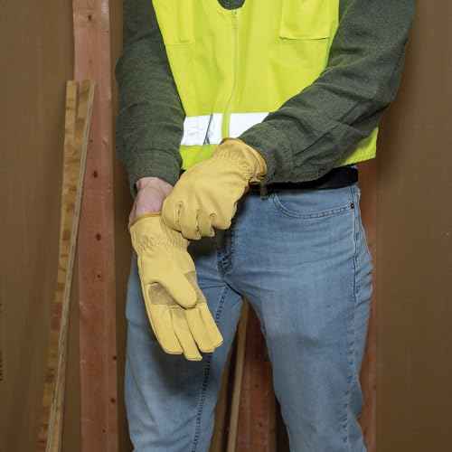 Klein Tools 60602 Work Gloves, Premium Cowhide Leather Gloves, Abrasion-Resistant Split Leather Palm Patch, Small
