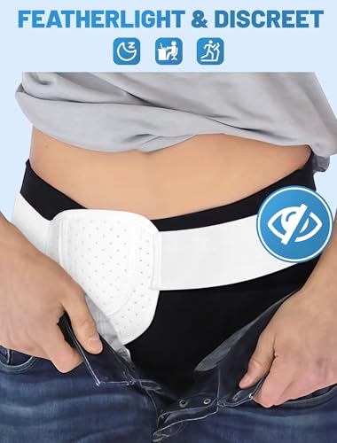 Hernia Belts for Men Inguinal, Hernia Belt for Women, Inguinal Hernia Support for Left or Right Side, Comfortable Adjustable Waist Strap with Removable Compression Pads, White