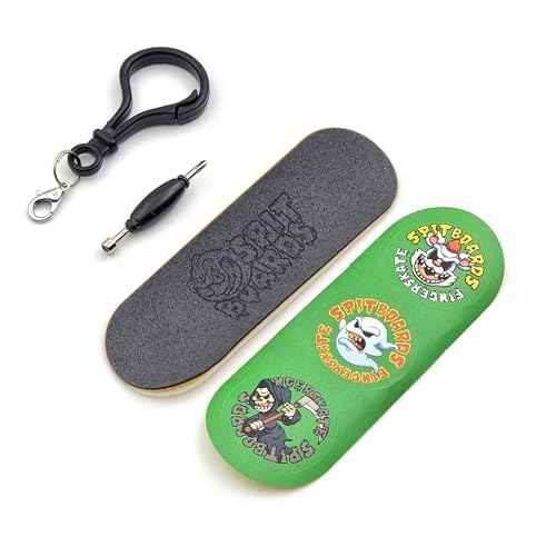SPITBOARDS¢ç 34 x 96 mm Wood Fingerboard Complete Set-Up, Pre Assembled, 5-Layers Wood, Pro Trucks with Lock Nuts, CNC Bearing Wheels, Real Wear Graphics, Lasered Foam Grip Tape, Miami Street