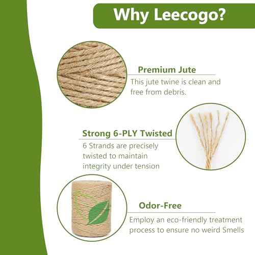 Leecogo 3mm 6Ply Jute Twine, 328 Feet,Heavy Duty for Garden, Crafts, Rustic Decor