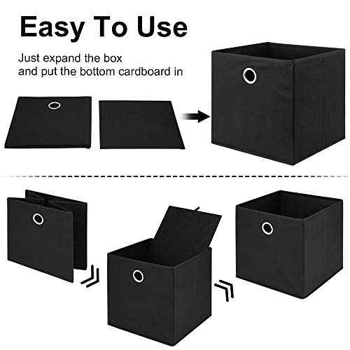 Black Storage Cube Bins 11x11x 11 Inch Cubes Organizer Storage Bins Foldable Fabric Strorage Boxes Collapsible Cubicle Storage Baskets Cloth Cube Inserts Storage Drawer for Cube Organizer QY-SC18-3