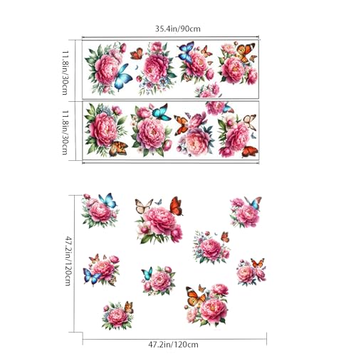 Cute Pink Peony Floral Butterfly Wall Stickers Decor Wall Decals Peel and Stick Flowers DIY Removable Funky Home Wall Art Decorations for Living Room Kitchen Bedroom Office