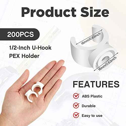 Taiyin 200 Pcs 1/2 Inch PEX Clips 16 mm Pipe Clamps U Hook PEX Pipe Support Hangers PVC Plastic Water Pipe Holder Clamps Bracket Socket