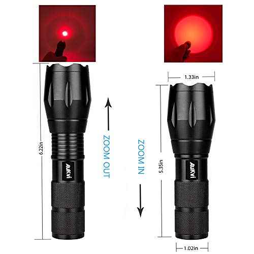Deep Red Light Flashlight 670nm Single Mode Long Range Red Hunting Flashlights Torch with Zoomable for Astronomy, Aviation, Night Observation-Black
