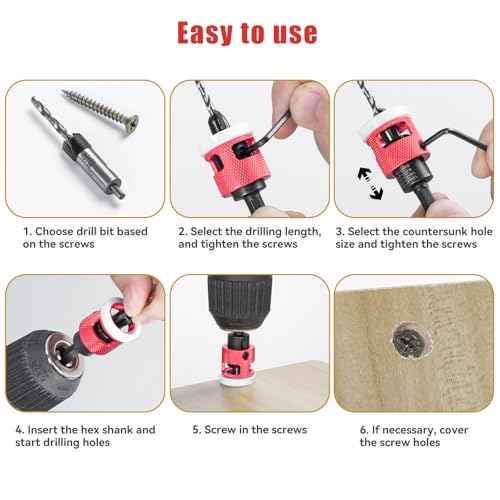 15 Pcs Countersink Drill Bit Set with Low Friction Depth Stop, HSS M2 Bits Tapered Head1/8 9/64" 5/32" Drill+3/8¡± 82¡Æ Counter-Bore,11/64" 3/16" Drill+ 1/2" 82¡Æ Counter Bore,1/4¡± Hex Shank(Red)