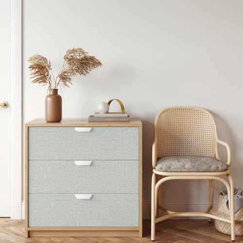CHIHUT Light Blue and Gold Faux Grasscloth Wallpaper Peel and Stick Self Adhesive Removable Textured Linen Fabric Contact Paper for Cabinets Countertops 17.7''x100'' Grass Cloth Wallpaper for Bedroom