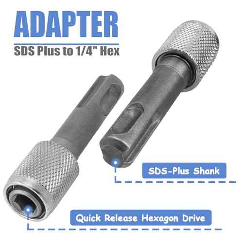 Mesee 5 Pieces SDS-Plus Shank Drill Chuck Adapters SDS PLUS to 1/4" Hex Socket Adapter Converter 1/4 Inch Hex Shank Screwdriver Drill Bit Holder for Electric Hammer Impact Drills
