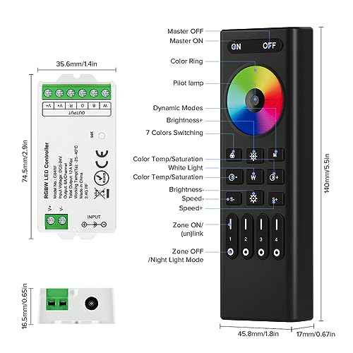 BTF-LIGHTING 2.4GHz Wireless RF Remote RC03RFB &3PCS C04RF Tuya Controller Kit 4 Zones Group Control 5050SMD FCOB COB PWM RGBW (+ R G B W) 5pin LED Strip DC5V DC12V DC24V