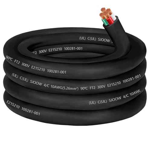 10/4 Wire 10AWG SJOOW Portable Power Cable Cord,300V 10 Gauge 4 Conductor SJOOW Cable Extension Cord for Welder Machine,Generator,Portable Light,EV Car Charger,Motor Lead, Industrial Outdoor Use-25ft