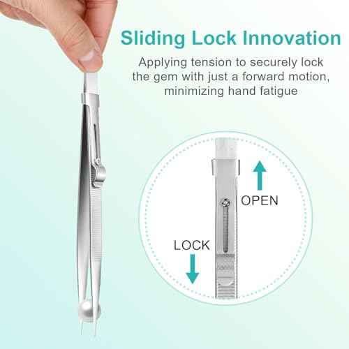 Bewudy 3Pcs Piercing Ball Grabber Tool Set, Diamond Tweezers Jewelers Holder Pick up Tool, Precision Stainless Steel Jewelry Locking Tweezers For Tiny Objects IC Chip Electronic Components