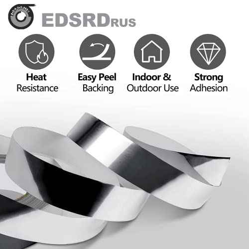 EDSRDRUS 1/2in x 98ft & 1in x 98ft (3.5mil) Aluminum Tape Heavy Duty Reflective Duct Tape Resists Flame Foil Tape for HVAC Hot & Cold, Duct Sealing, Metal Repair (Total 196ft)