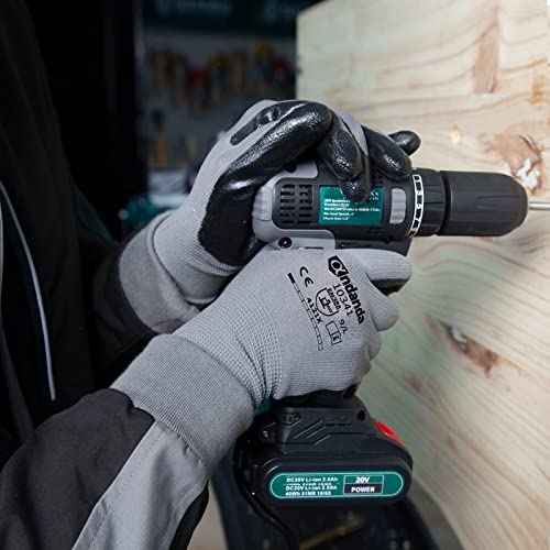 ANDANDA 12 Pairs Work Gloves, Smart Touch, 3D Comfort Stretch Fit, Nitrile Coated, Men Work Gloves with Grip, Seamless Knit Nylon, Suitable for Warehousing, Logistics, Handling, Black£¨L£©