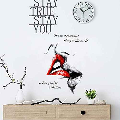 COKOYY Sexy Red Lips Kiss Wall Decals, Kiss You for a Lifetime Quotes Wall Stickers, Kissing Lips Fashion Silhouette Mural, Removable DIY Vinyl Decor Wallpaper for Bedroom, Living Room, TV Wall