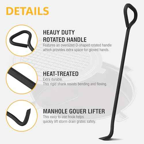 Olympia Tools 5/8 x 36 in. Manhole Cover Hook, for Lifting Manhole Covers & Storm Drain Cover, Versatile Lifting Hooks, Rigid Steel Tool