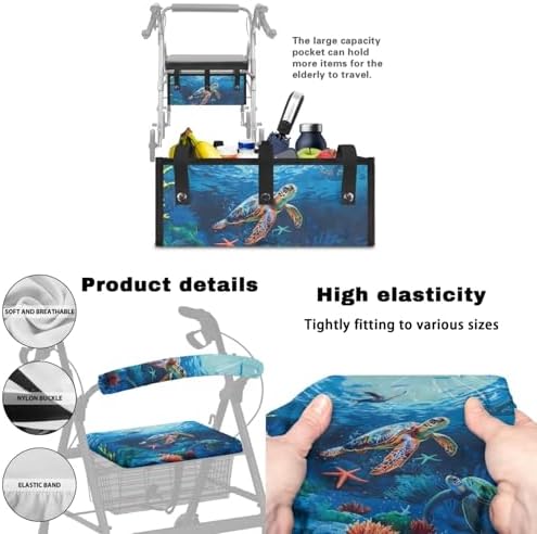 LedBack Walker Accessories Bag Sea Turtles Walker Seat Covers Rollator Walker Seat and Backrest Covers Underseat Pouch Tote for Rolling Walkers