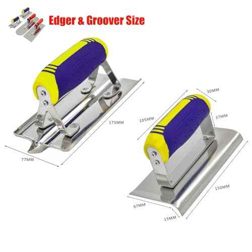 Concrete Tools Set Stainless Steel Flat Finishing Trowel and Pool Trowel Plus Concrete Edger and Groover Stucco Cement Kit Masonry Construction Hand kit