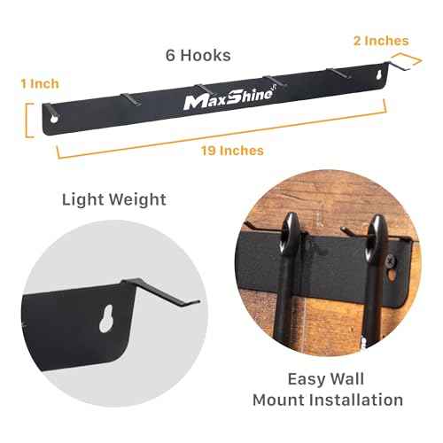 Maxshine Universal Detailing Brush Hanger - 6 Organizer Hooks, Lightweight Wall-Mounted Design for Auto Detailing Supplies, Ideal for Garage & Mobile Use (Logo, 2, Count)