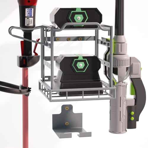 Power Tool Organizer Wall Mount, Lawn Tool Storage Rack for Leaf Blower, Weed Eater, Battery, Charger - Yard Tool Storage Organizer with Storage Hook for Hanging Basement Garage Trimmer/Tool(Gray)