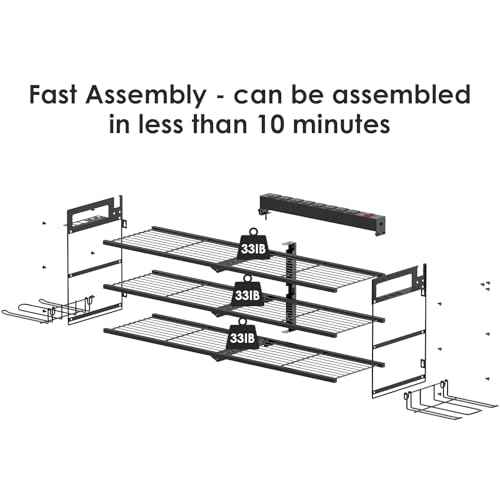 CCCEI Large Garage Tools Storage with Charging Station. Power Tool Battery Organizer Utility Shelf with Power Strip. 4 Drills Holder Wall Mount Rack, Black 3 Layer.