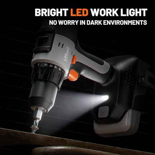 Litheli 20V Cordless Drill Driver, Electric Power Drill with 2 Variable Speed Settings, 1/2 Inch Keyless Chuck, 21+1 Clutch Settings with Maximum Torque of 443 In-lbs (Charger not Included)