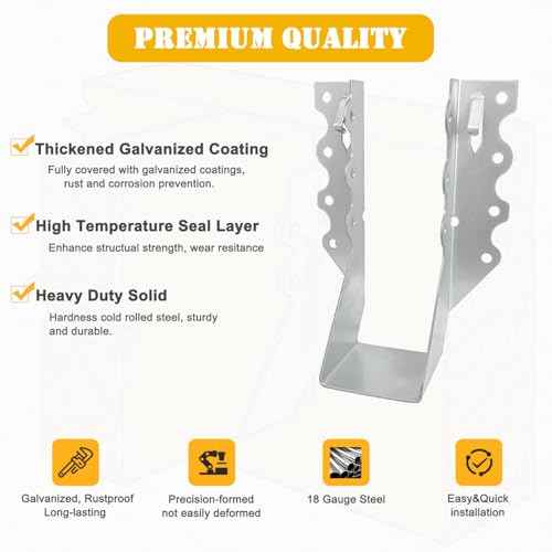 [50 Pack] 2x6 Joist Hanger, 18 Gauge LU28 Galvanizing Face Mount Joist Hangers, Wood Hurricane Ties, Rafters Tie