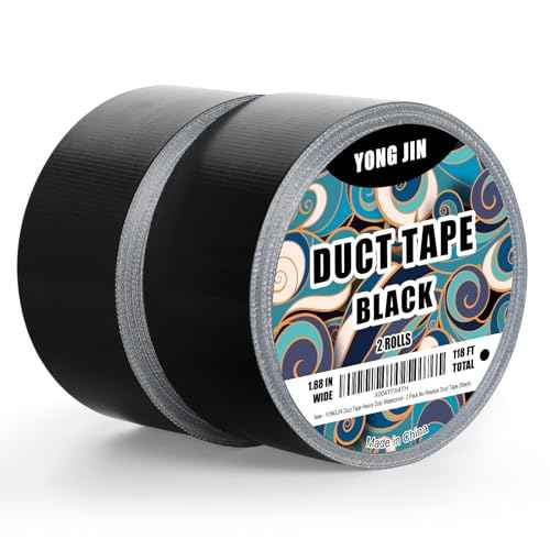 YONGJIN Black Duct Tape Waterproof - 2 Pack Tear by Hand, No Residue, Multi-Purpose Duct Tape Bulk for Indoor Outdoor Repairs, DIY, Packaging, and Crafts, 2 Inch x 40 Yards Total