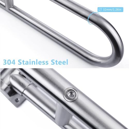 Toilet Grab Bar Stainless Steel Handicap Rails Grab Bars Bathroom Support for Elderly Disabled Safety Hand Railing Guard Frame Shower Assist Aid Handrails Hand Grips (23.6 Inches with Paper Holder)