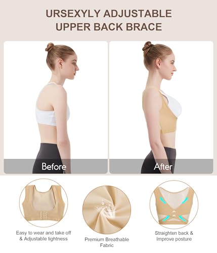 URSEXYLY Upper Back Brace for Women Breathable Posture Corrector Posture Support Back Straightener Pain Relief(Beige,3XL)