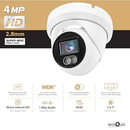 Marquis 4MP PoE IP Turret Dome Camera with Microphone/Audio, IP Security Camera Outdoor Rated, Waterproof IP66, 108¡Æ Wide Angle 2.8mm Lens (Regular IR)