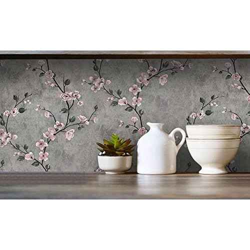 Floral Peel and Stick Wallpaper Grey Contact Paper Flower Waterproof Modern Wall Paper Decorative Removable Self Adhesive Wallpaper for Bedroom 17.7" x 118.1"