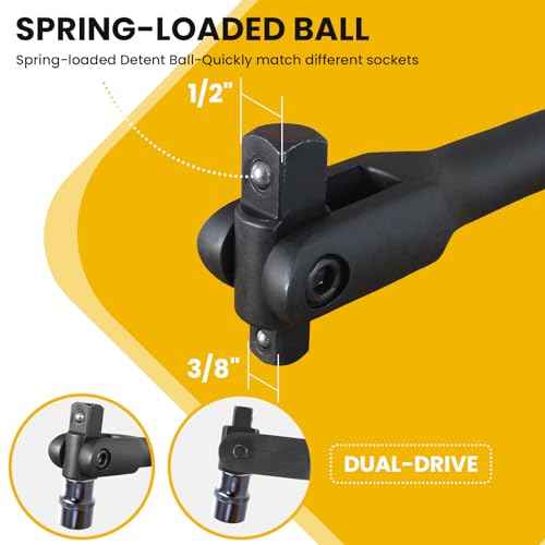 24" Breaker Bar, 1/2" & 3/8" Dual Drive, 360 Rotatable Head, Chrome Vanadium Steel, 600Nm Torque, Ideal for Tight Spaces