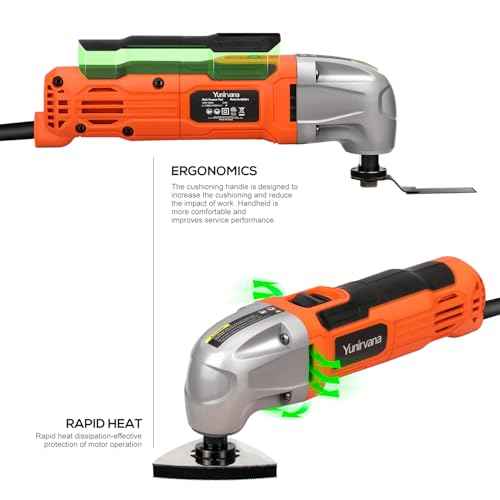 Oscillating Tool, 1.5A Oscillating Multi Tool with 3¡Æ Oscillation Angle, 12pvs Accessory: 3 Saw Blades, Semi-Circle Blade, Sanding Plate, 6 Sanding Papers for Cutting, Grinding, Sanding