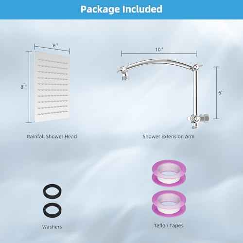 Hibbent All Metal Rain Shower Head, 8'' High Pressure Rainfall Square Showerhead with 16" Shower Head Extension Arm, Solid Brass Adjustable Shower Arm Extender, Waterfall fixed Showerheads, Chrome