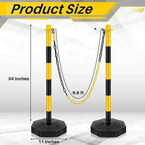Konohan 2 Sets 34 Inch Parking Cone Delineators Post Traffic Cone Plastic Stanchion Set Stands Parking Barrier with Base 6.6 ft Chain S Hooks Reflective Collar (Yellow,Black)