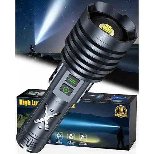 Rechargeable LED Flashlights 6900.000 High Lumens, Super Bright High Powered Flashlight Long Range 2 Buttons, Zoomable 12Modes| IP67 Waterproof, Powerful Strong Handheld Flashlights for Home Camping