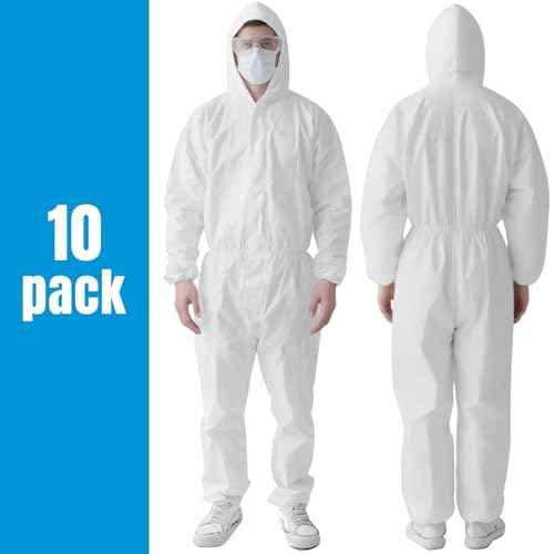 10 Pack Disposable Hazmat Suits,Protective Coveralls with Hood Full Body Painters Suit for Men&Women