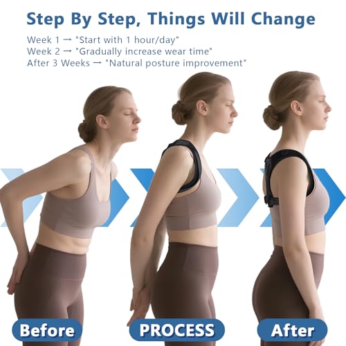 Posture Corrector for Women & Men, Adjustable Upper Back Brace with Anti-Chafing Pads for Neck/Shoulder/Back Pain Relief, Breathable Invisible Posture Brace for Office, Driving, Fitness. (Black, Large)