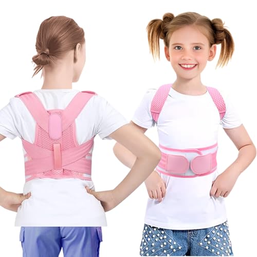 Posture Corrector for Kids,Adjustable Children Posture Corrector for Boys/Girls,Breathable Back Support Belt with Spine Lumbar Shoulder Braces for Hunchback，Spine Corrector (Pink, Large)
