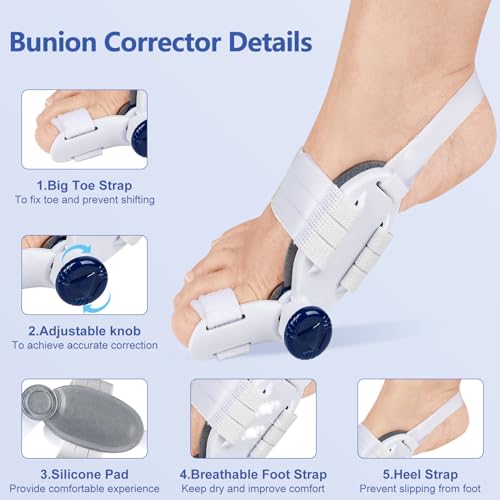 Adjustable Bunion Corrector for Women Big Toe Bunion Corrector for Men Adjustable Fit for All Foot Sizes (White)