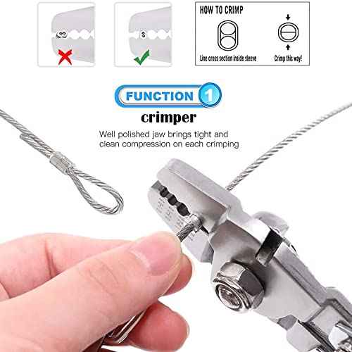 Stainless Steel Wire Cable Crimping Tool Kit, Cutter &Crimper Plier, 100FT 304 Wire Rope, 100pcs Aluminum Sleeves Stops Complete Kit (1/16'' Stainless Steel Cable Kit)