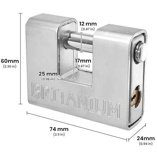 Britanium¢ç BRP74 [Armoured] High Security Padlock - [Anti Drill Cylinder] - Heavy Duty Lock for Storage Unit with 0.67¡± Shackle Clearance, Motorbike, Shed & Garage Silver