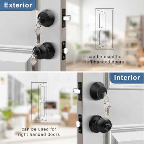 Knobonly Entry Door Knobs and Double Cylinder Deadbolt, Keyed Alike Door Handle Set with Same Keys, Combo Pack for Front Doors-Keyed on Both Side, Matte Black Finish, Contractor Pack of 3 Set