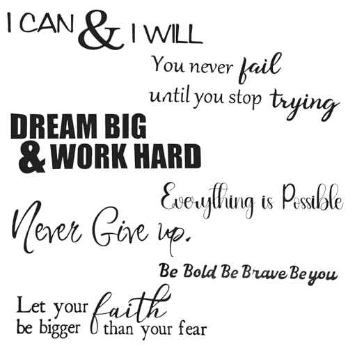 6 Sheets Decals for Walls, Inspirational Wall Stickers, Motivational Wall Decals Peel and Stick, Positive Saying Wall Art for Bedroom Office Teen Room Decor (Never Give up, Dream Big & More)