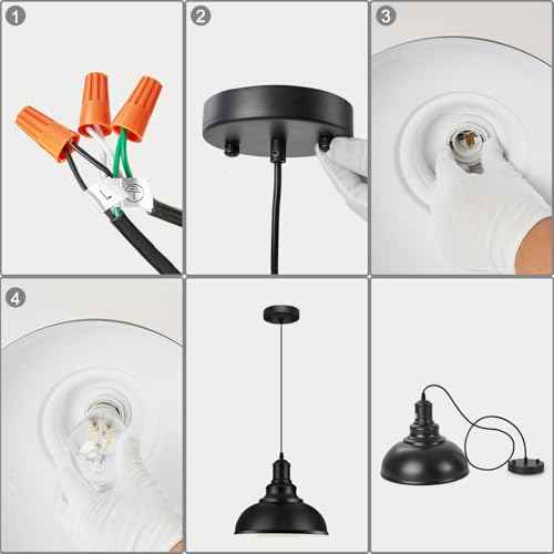 2PCS Matte Black Pendant Lights, Farmhouse Pendant Lamp with Metal Shade (White Inside), Industrial Pendant Lighting for Kitchen Island, Dining Room, Bedroom, Hallway