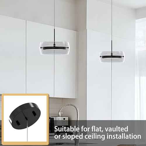 Pendant Lights Kitchen Island Dual-Sided LED Lighting, Adjustable Hanging Length,Clear Glass Shade, Dimmable, Modern Ceiling Light Fixture for Dining Room, Bar, Living Room, Matte Black