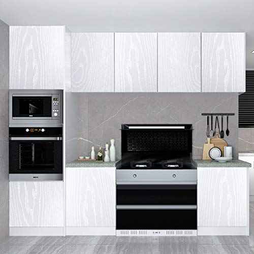 Livelynine White Peel and Stick Wallpaper Wood Contact Paper for Cabinets Adhesive Wood Grain Vinyl Wrap for Kitchen Furniture Door Textured Wood Countertop Waterproof Wall Paper Bathroom 15.8x78.8