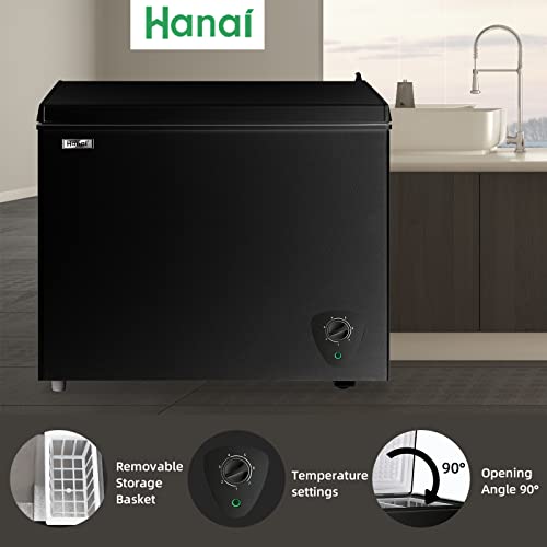 Chest Freezer WANAI 7.0 Cu.Ft Compact Chest Freezer Black Top Door Freezer with 7 Adjustable Temperature, Low Noise, Removable Basket, and Energy Saving Perfect for Home Garage Basement Kitchen or Apartment,Black