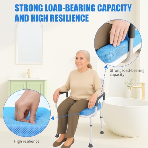 Shower Seat Cushion,Thickened Shower Chair Cushion 4D Air Fiber Material,Machine Washable and Fast Drying Suitable for Shower Seats Bathtub Baths, Poolside & Rest Dressing Room Seats，Blue