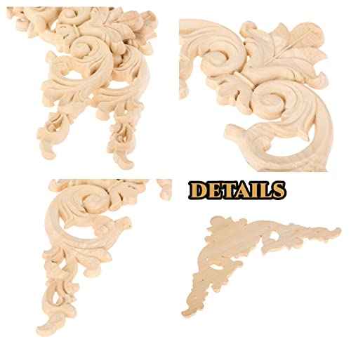 MUXSAM 4-Pack Wood Applique Onlay, Unpainted Wooden Carved Corner Decals, Retro Carvings Embellishments for Door Cabinet Bed Wall Mantel Mirror Wardrobe Cupboard Dresser Upgrade, 10x10cm/3.9x3.9in